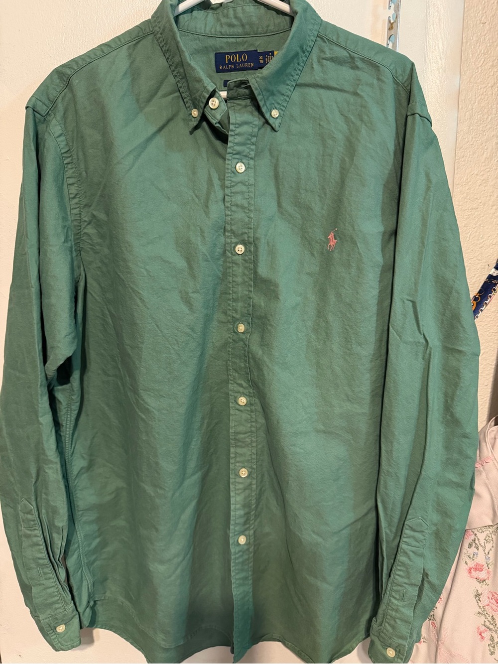Ralph Lauren Green Button-Down Shirt with Pink Pony XL
